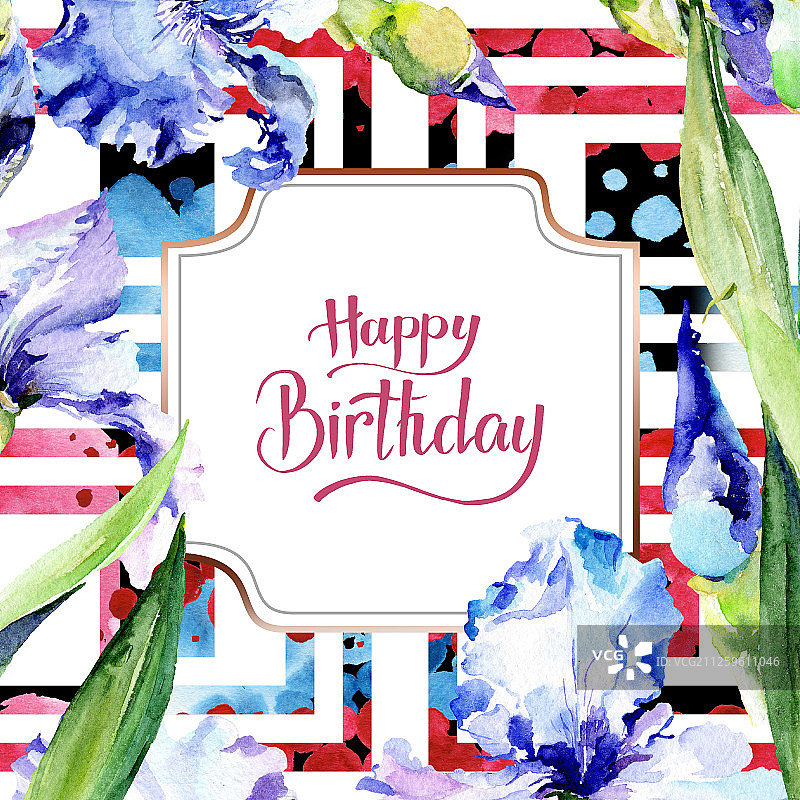 紫色鸢尾花卉植物水彩背景边框图片素材