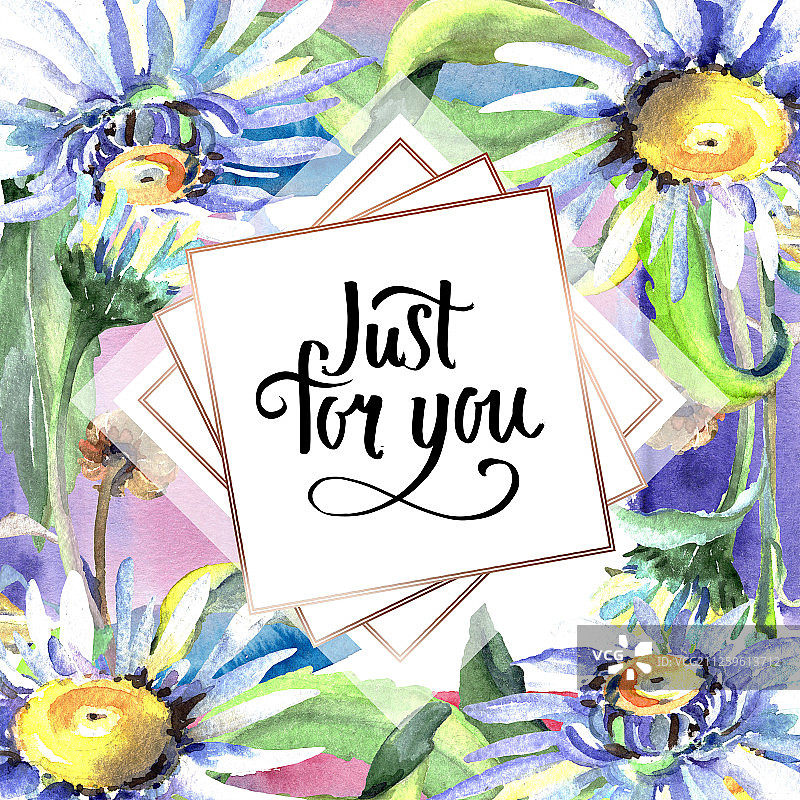 白色雏菊花卉植物水彩背景边框图片素材