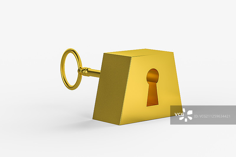 金钥匙与钥匙孔金块 三维渲染图片素材