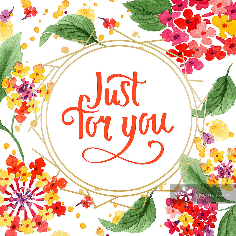 红色马缨丹花卉植物水彩背景边框装饰图片素材