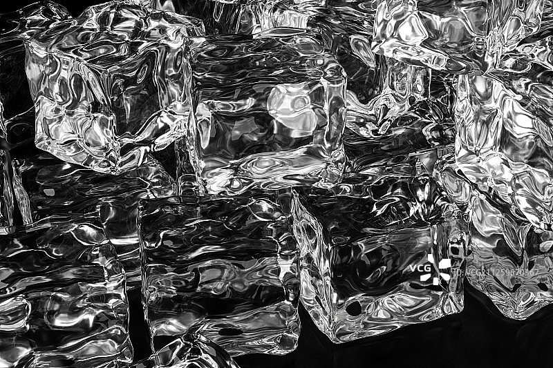 黑色背景下堆叠的冰块 三维渲染图片素材