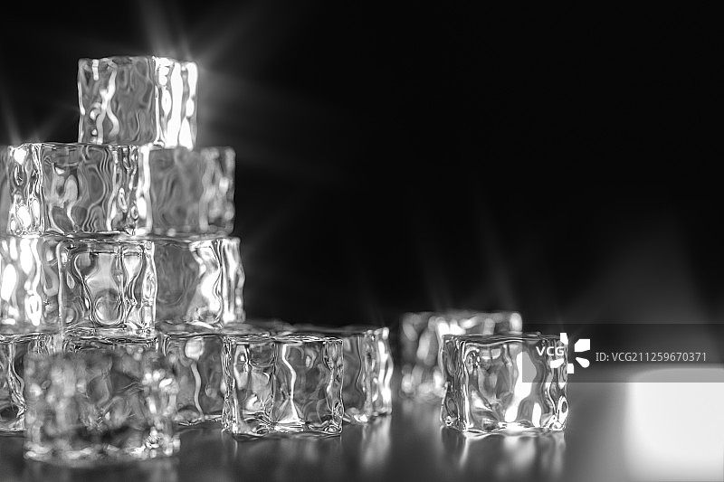 黑色背景下堆叠的冰块 三维渲染图片素材