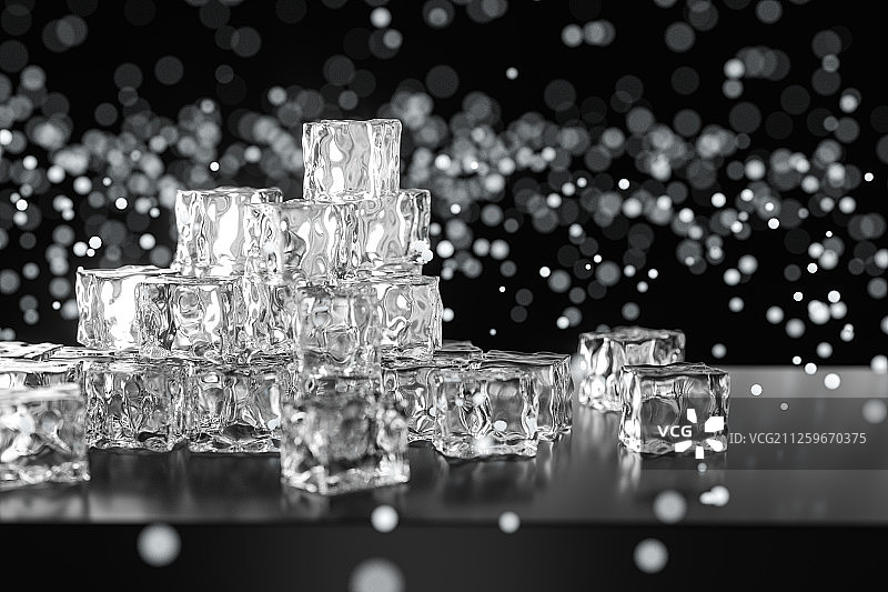 黑色背景下堆叠的冰块 三维渲染图片素材