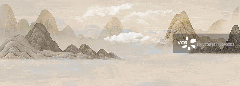 手绘意境山水画 复古山水画图片素材