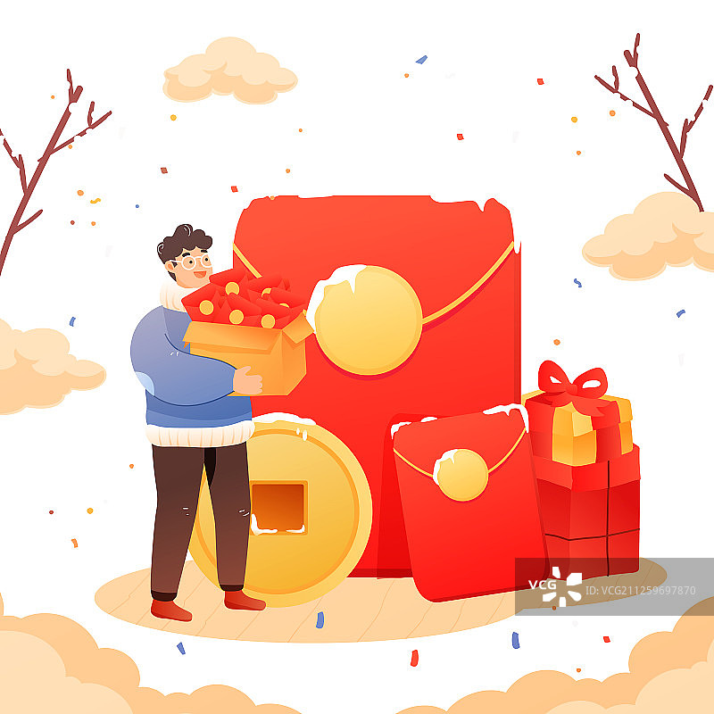 2020年新年压岁钱红包金融活动喜庆矢量背景插画图片素材