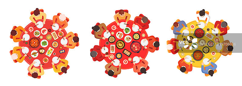 2020年中国风新年春节年夜饭俯视图团圆背景插画图片素材