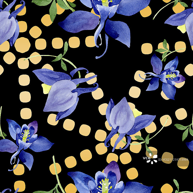 蓝色耧斗菜植物花卉水彩背景图案图片素材