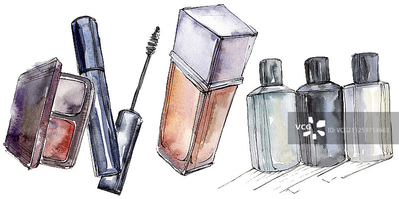 时尚素描魅力插画在水彩风格孤立元素。水彩背景设置。图片素材