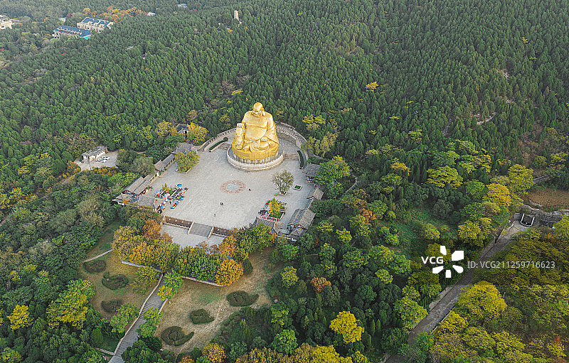 航拍济南千佛山金色佛像图片素材