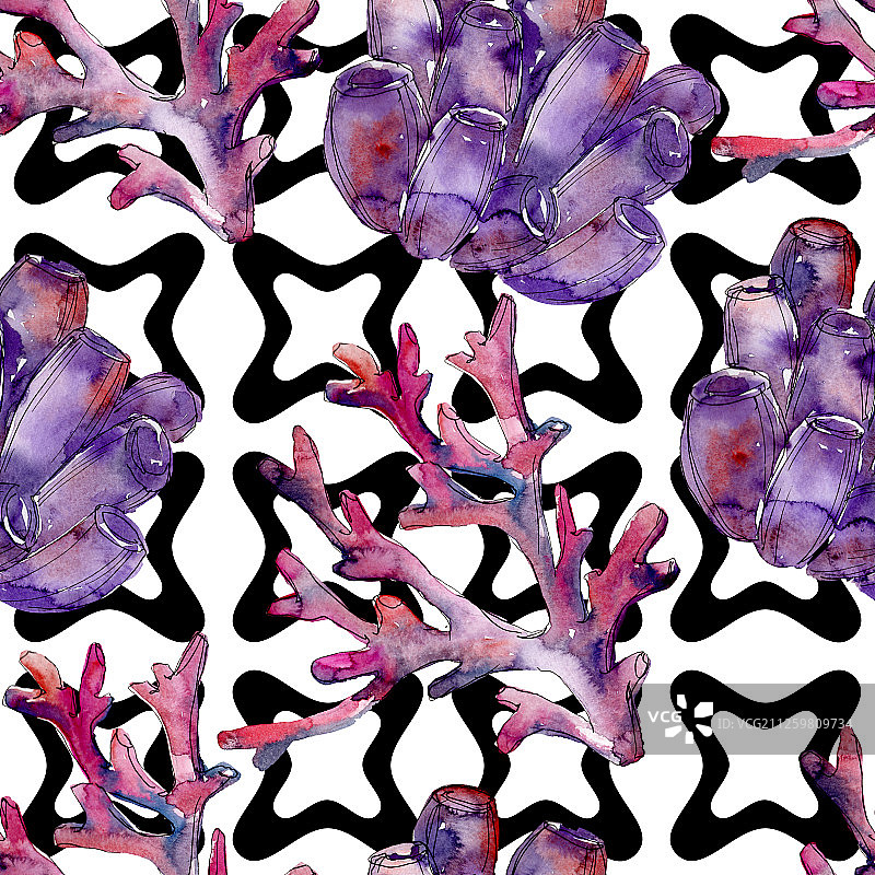 色彩鲜艳的水下珊瑚礁水彩背景图案图片素材