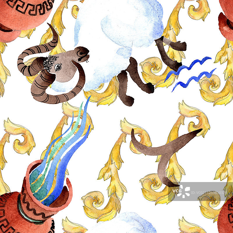星座标志，占星符号水彩插画套装，无缝背景图案图片素材