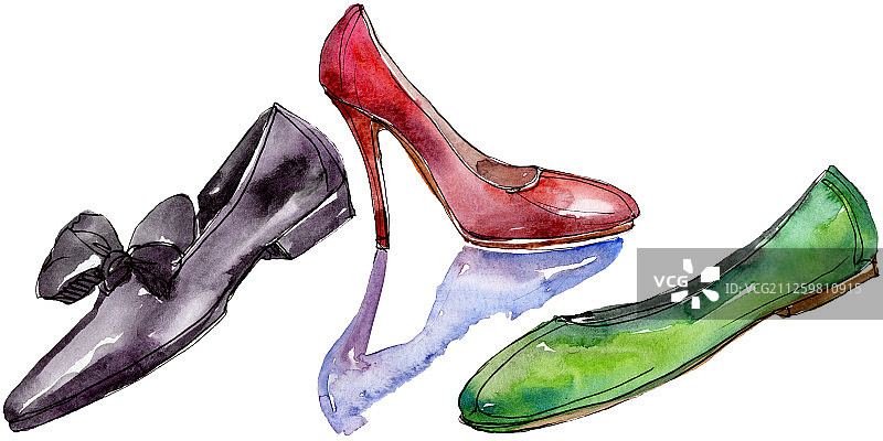 时尚素描魅力插画在水彩风格孤立元素。水彩背景设置。图片素材