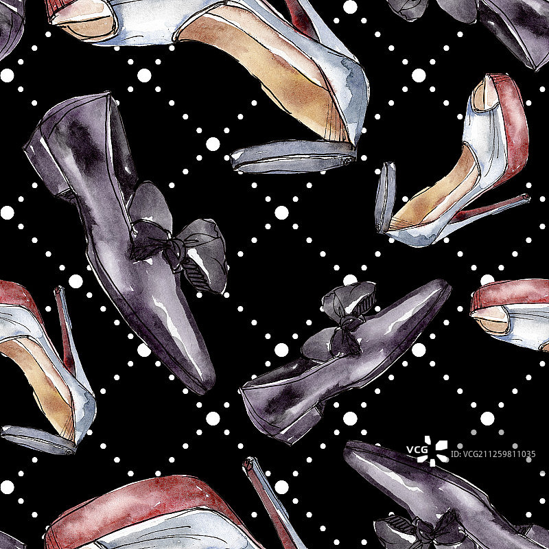 时尚素描魅力插画在水彩风格孤立元素。无缝的背景图案。图片素材