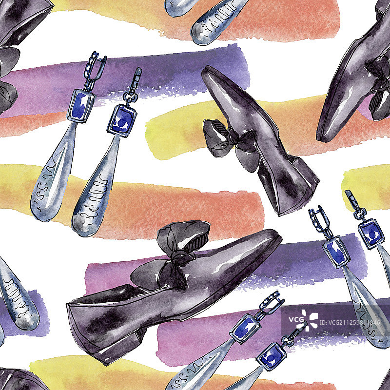 时尚素描魅力插画在水彩风格孤立元素。无缝的背景图案。图片素材
