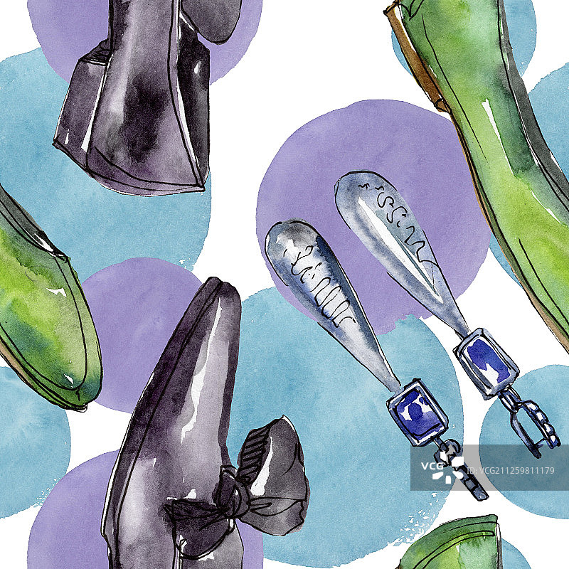 时尚素描魅力插画在水彩风格孤立元素。无缝的背景图案。图片素材