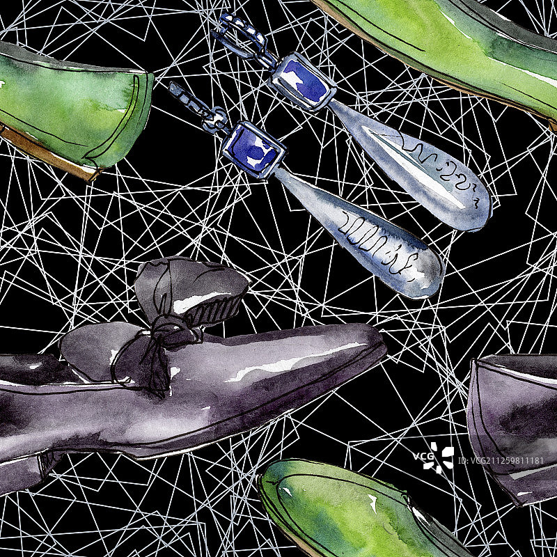 时尚素描魅力插画在水彩风格孤立元素。无缝的背景图案。图片素材