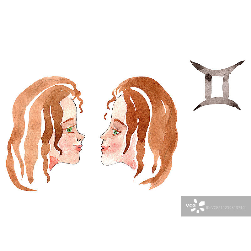 双子座星座占星符号水彩背景插画图片素材