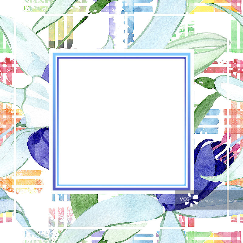 蓝色倒挂金钟花卉水彩边框图片素材