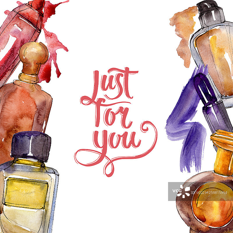 水彩风时尚化妆品套装边框插画图片素材