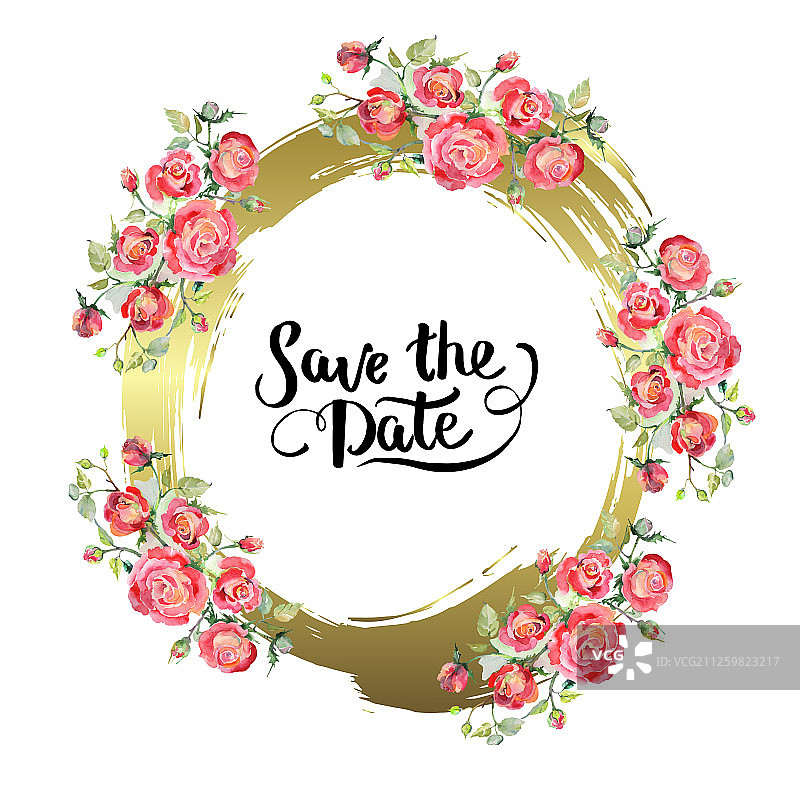 红玫瑰花束水彩花卉，边框装饰方块图片素材