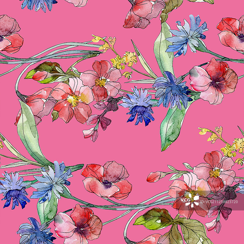 带有野花的奢华时尚印花，水彩背景图案图片素材