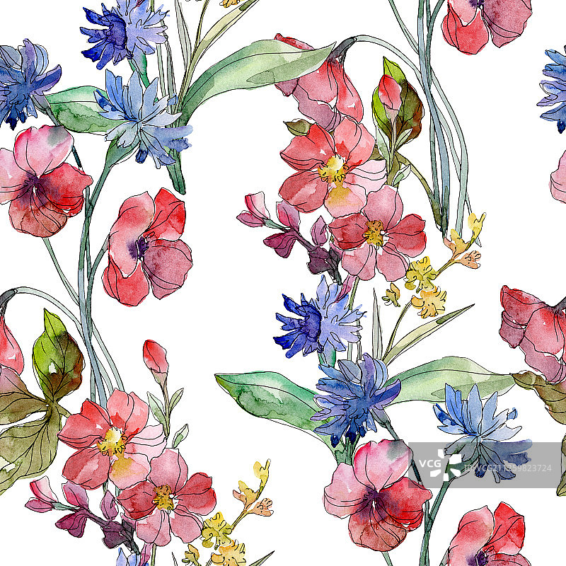 带有野花的奢华时尚印花，水彩背景图案图片素材