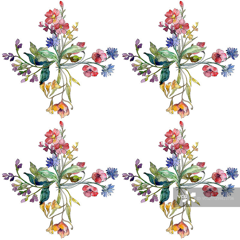 带野花的奢华时尚印花。水彩背景素材图。背景图案图片素材