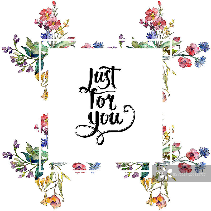 野花花束水彩植物花卉边框图片素材