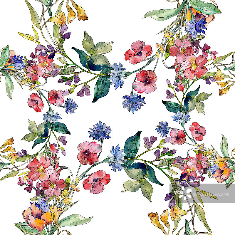 带有野花的奢华时尚印花，水彩背景图案图片素材