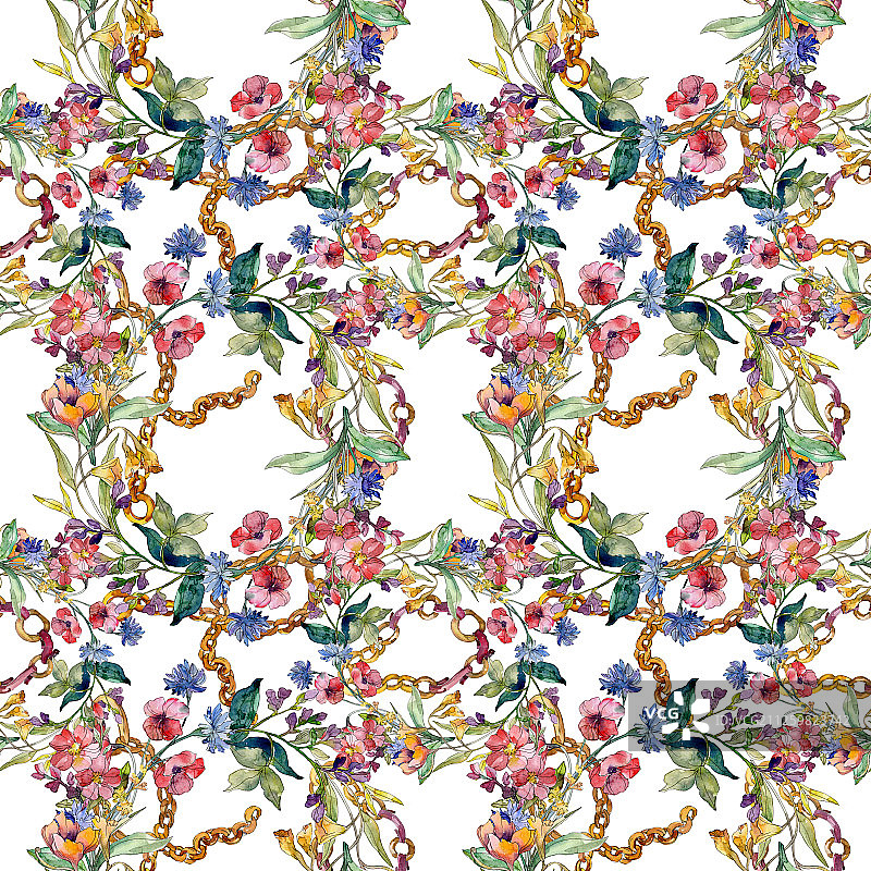 带有野花的奢华时尚印花，水彩背景图案图片素材