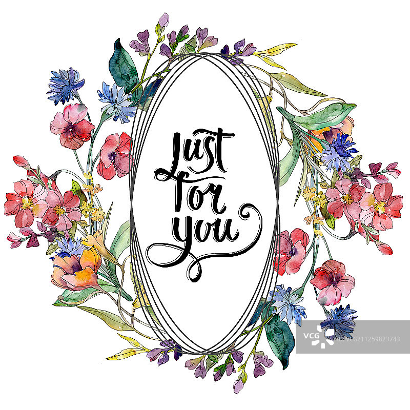 野花花束水彩植物花卉边框图片素材