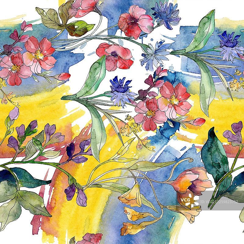 带有野花的奢华时尚印花，水彩背景图案图片素材
