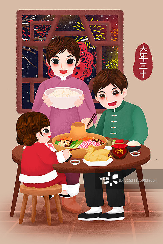 中国过年习俗系列—大年三十除夕年夜饭图片素材