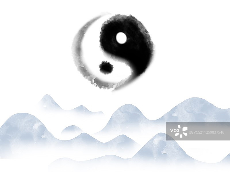 插画：中国风国画太极八卦水墨山水图片素材