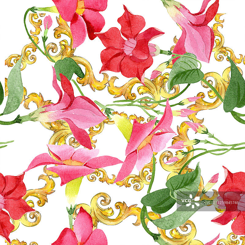 红色双喜花水彩花卉背景图案图片素材