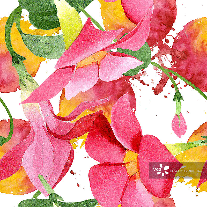 红色双喜花水彩花卉背景图案图片素材