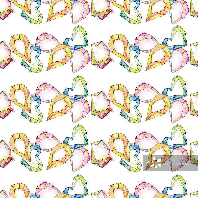 彩色钻石岩石珠宝矿物水彩背景图，无缝背景图案图片素材