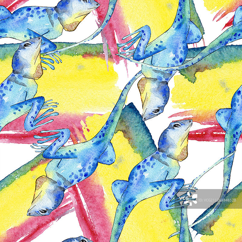 异国情调的鬣蜥野生动物水彩背景无缝图案图片素材