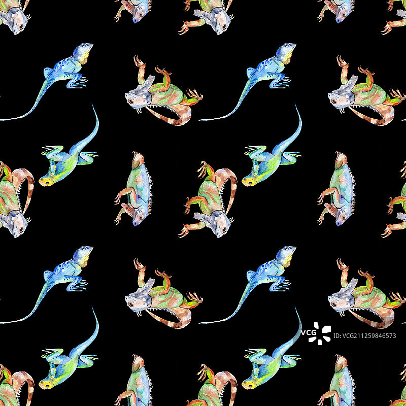 异国情调的鬣蜥野生动物水彩背景无缝图案图片素材