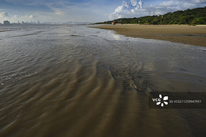 中国香港元朗区十八乡下白泥面向后海湾的涨潮图片素材
