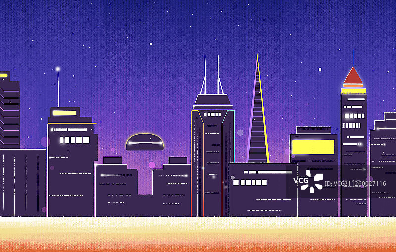 扁平插画傍晚的城市高楼景象图片素材