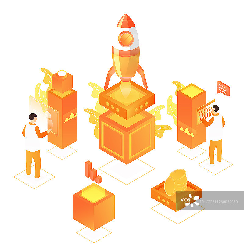 2.5D等距区域链比特币金融概念渐变矢量背景插画图片素材