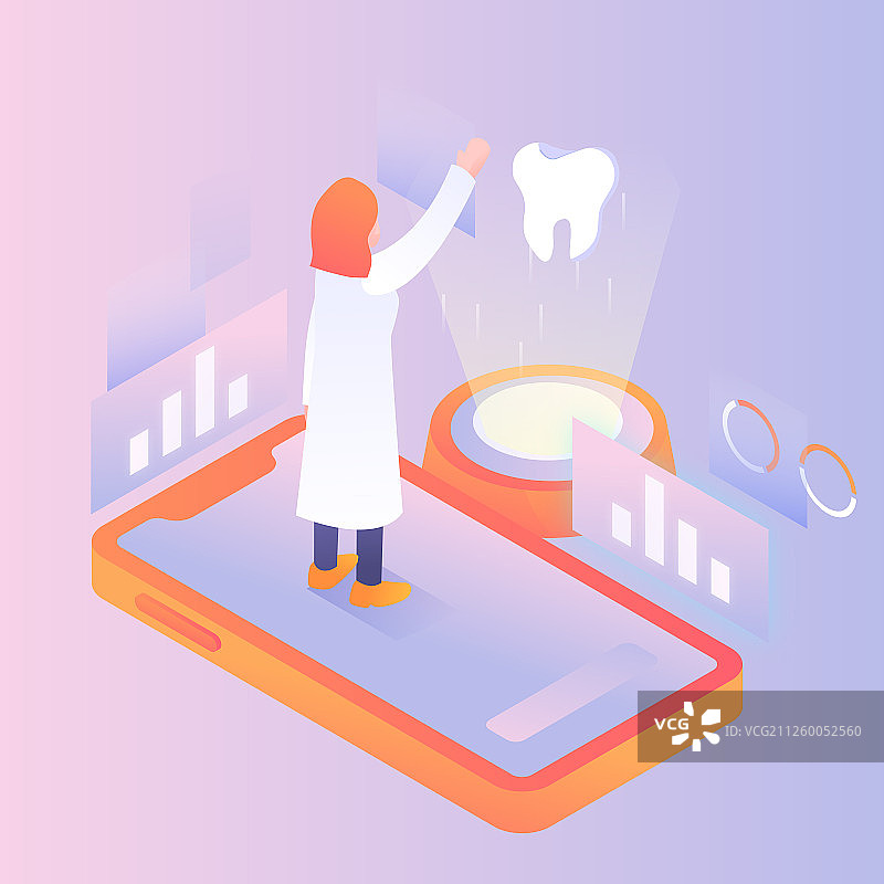 2.5D等距世界爱牙日口腔健康医疗渐变背景矢量插画图片素材
