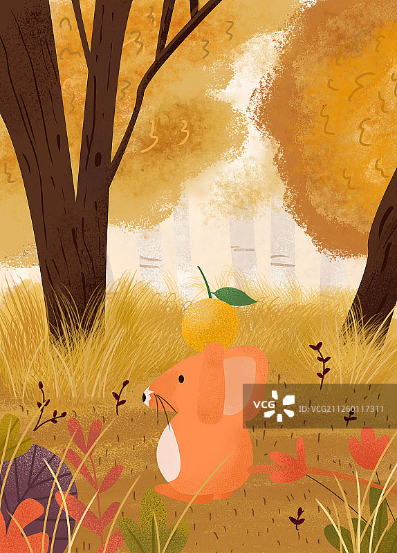 拿着小橘子的老鼠图片素材