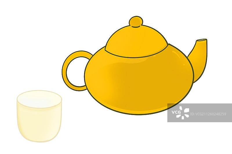 中国画插画水墨元素国潮风茶壶紫砂壶图片素材