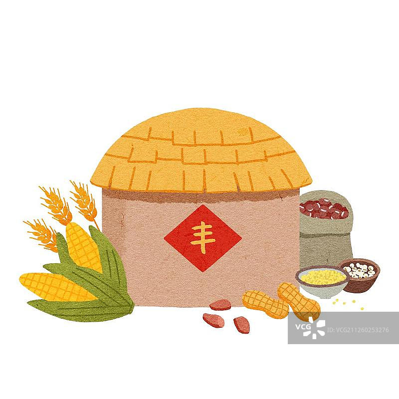新年丰收粮仓五谷杂粮祝福扁平风图片素材