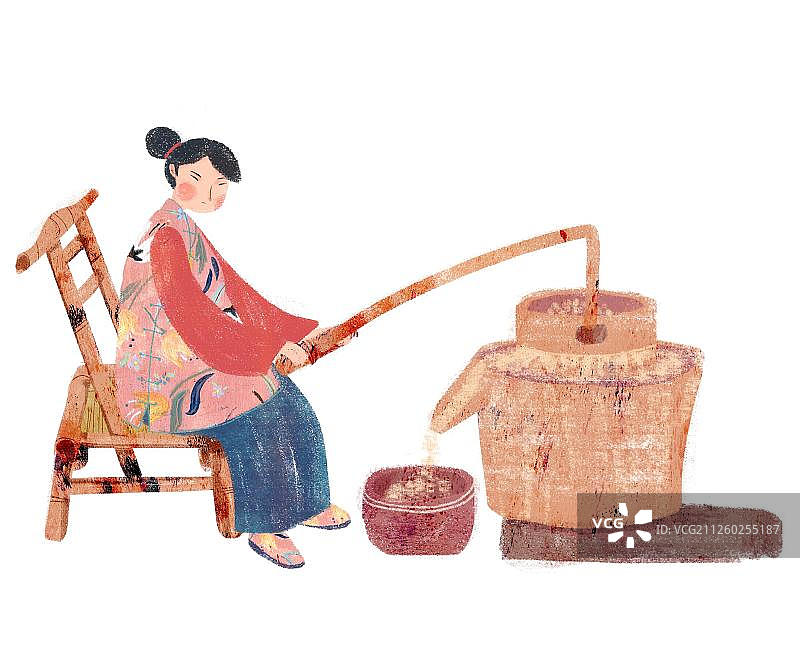 磨豆浆的女人图片素材