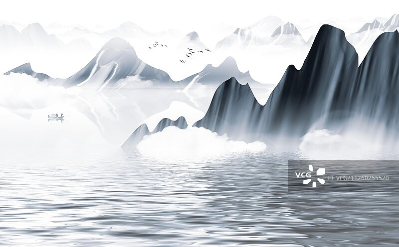 新中式山水画图片素材