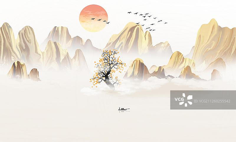 淡雅意境山水画图片素材