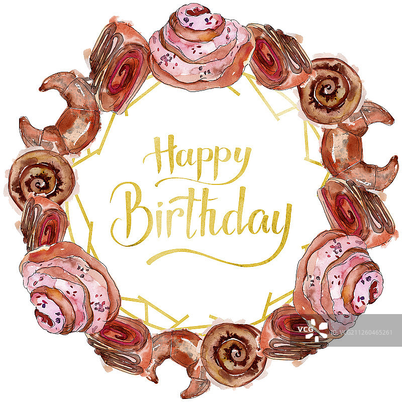 水彩风格美食蛋糕和甜点，水彩背景，框架边框装饰方块图片素材